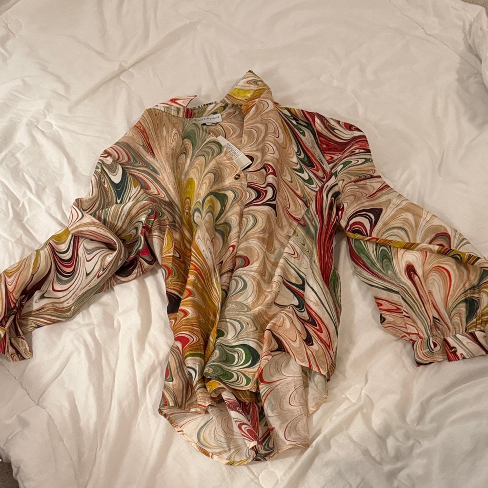 Never Fully Dressed Multicolor Marble Button Down… - image 1